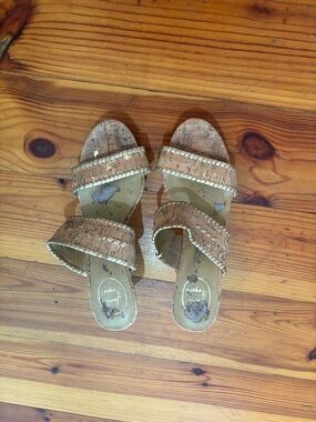 Jack Rogers Cork-Textured Double Strap Slide Sandals in Tan